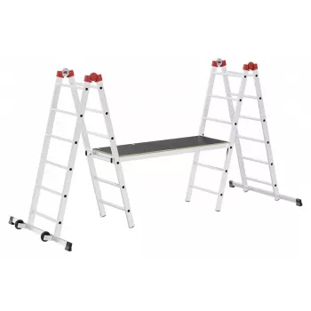 HAILO G60 Aluminium-Gerüst, 2x12 Sprossen, max. Arbeitshöhe 7,0 m, Silber/Rot