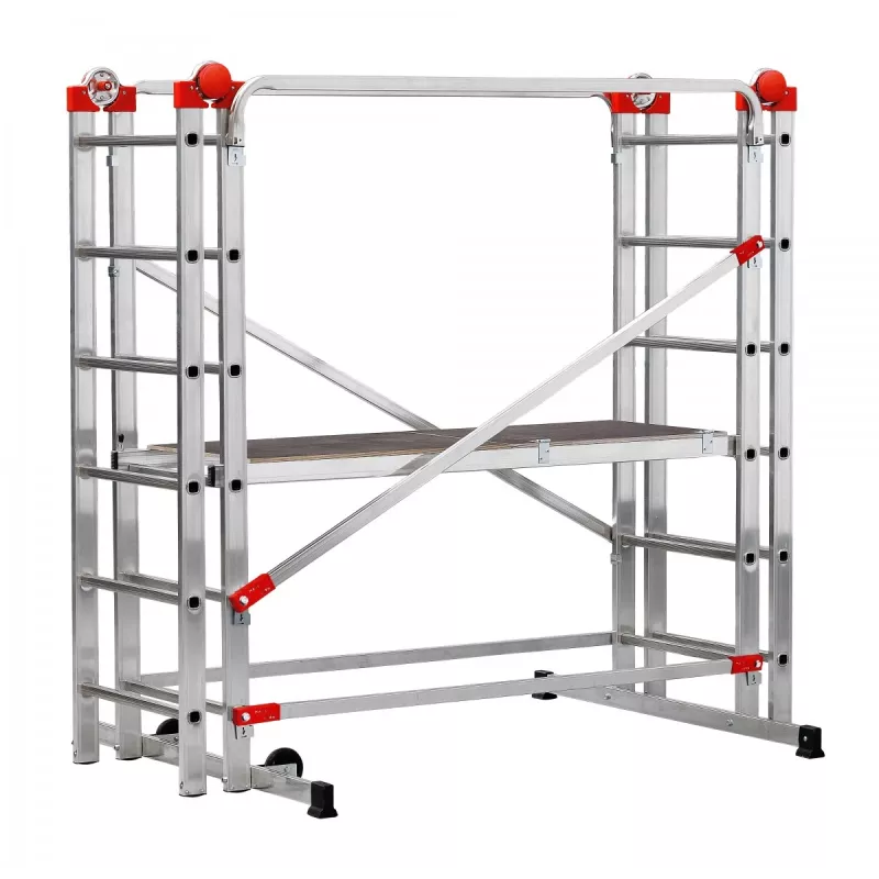 HAILO G60 Aluminium-Gerüst, 2x12 Sprossen, max. Arbeitshöhe 7,0 m, Silber/Rot