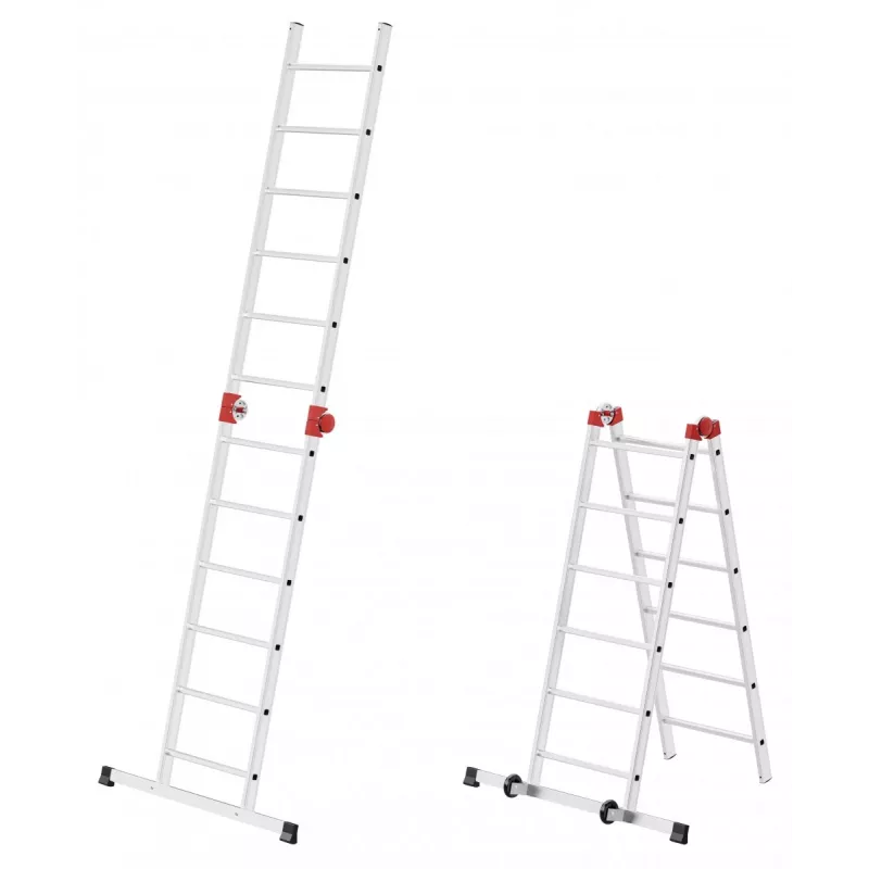 HAILO G60 Aluminium-Gerüst, 2x12 Sprossen, max. Arbeitshöhe 7,0 m, Silber/Rot