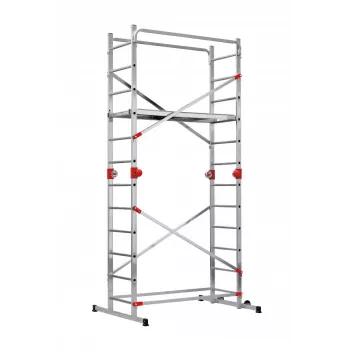 HAILO G60 Aluminium-Gerüst, 2x12 Sprossen, max. Arbeitshöhe 7,0 m, Silber/Rot