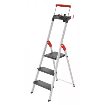HAILO L100 TopLine Aluminium-Haushaltsleiter mit 3 Stufen, Multifunktionsablage und Sicherheitsbügel