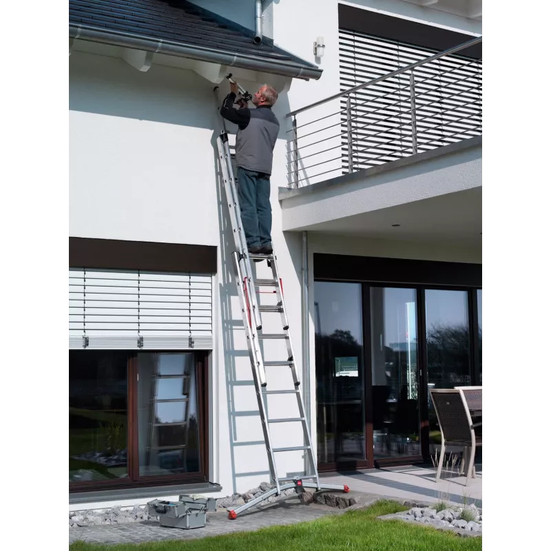 Hailo S100 ProfiLOT Kombinationsleiter, Aluminium, 2x6+1x5 Sprossen, 3-teilig, max. Belastung 150 kg