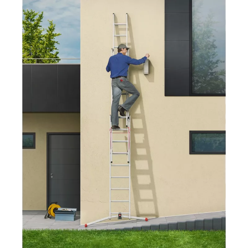 Hailo S100 ProfiLOT Kombinationsleiter, Aluminium, 2x6+1x5 Sprossen, 3-teilig, max. Belastung 150 kg