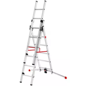 Hailo S100 ProfiLOT Kombinationsleiter, Aluminium, 2x6+1x5 Sprossen, 3-teilig, max. Belastung 150 kg
