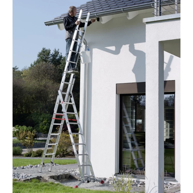 Hailo S100 ProfiLOT Kombinationsleiter, Aluminium, 3-teilig, 2x9+1x8 Sprossen, max. Arbeitshöhe 7,00 m