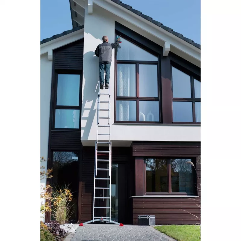 Hailo S100 ProfiLOT Kombinationsleiter, Aluminium, 3-teilig, 2x9+1x8 Sprossen, max. Arbeitshöhe 7,00 m