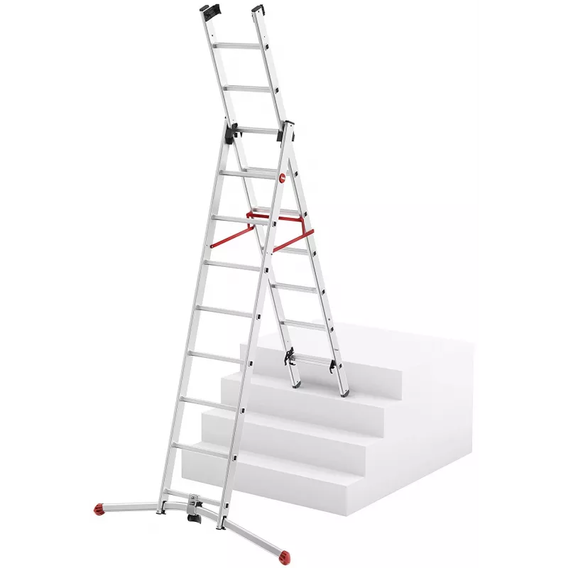 Hailo S100 ProfiLOT Kombinationsleiter, Aluminium, 3-teilig, 2x9+1x8 Sprossen, max. Arbeitshöhe 7,00 m