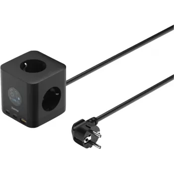 Hama 3-fach Steckdosenleiste mit 2x USB-C, 1x USB-A, 67W, Display, 1,4m, Schwarz (00223196)