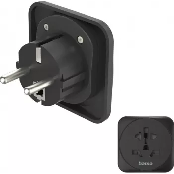 Hama Reiseadapter Typ E/F, 3-polig, Universal, Welt nach Europa, Schwarz (00137245)