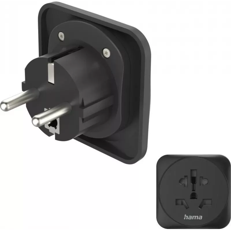 Hama Reiseadapter Typ E/F, 3-polig, Universal, Welt nach Europa, Schwarz (00137245)