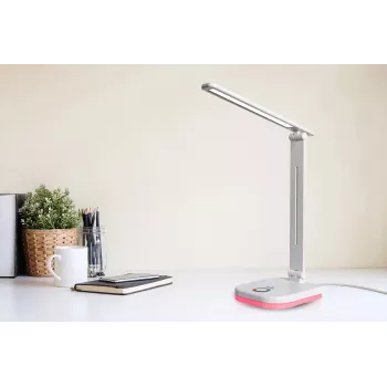 Hawk HWDL001WH LED-Schreibtischlampe Weiß, 7W Touch-Dimmer, 3 Farbtemperaturen, USB-Ladeanschluss