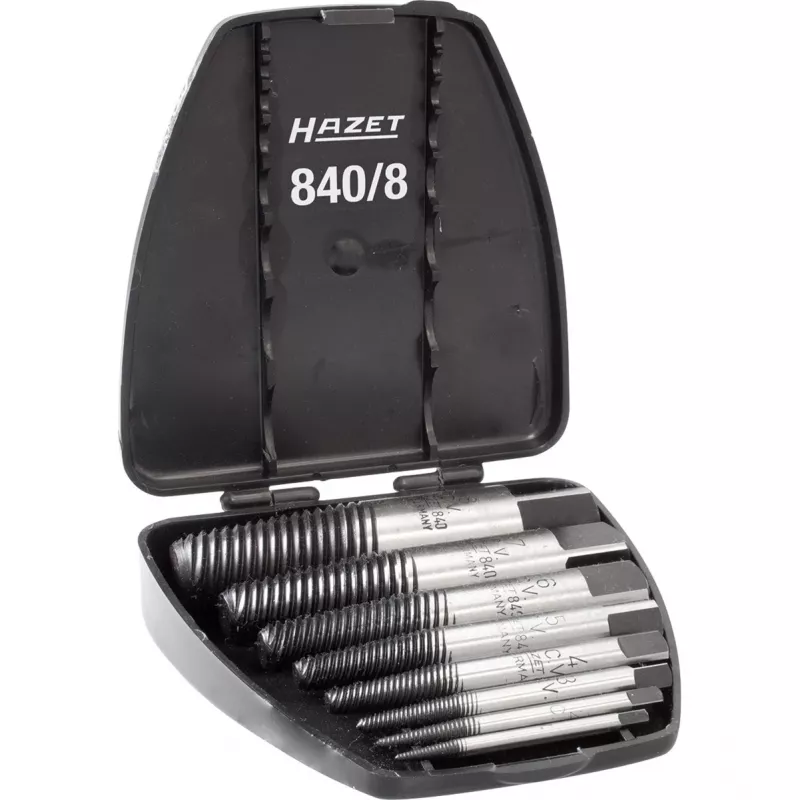 HAZET 840/8 Schraubenausdreher-Set M3 - M45, 8-teilig, Linksspirale, hochwertiger Werkzeugstahl, im Kunststoffkoffer