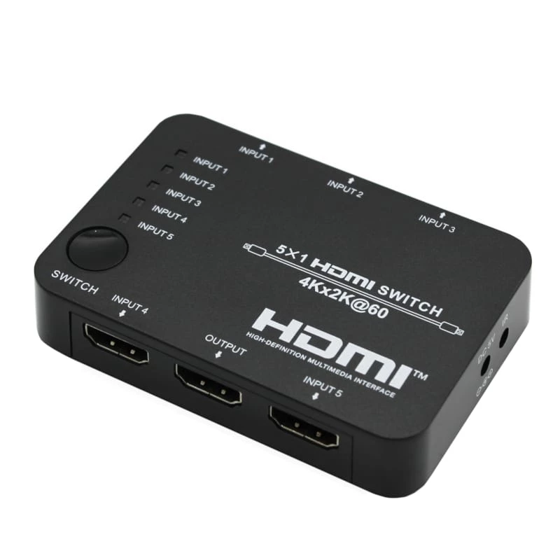 HDCVT HDS-B51 5x1 HDMI 2.0 Switch 4K@60Hz HDR10 Dolby Vision HDCP 2.2 18Gbps mit IR-Fernbedienung