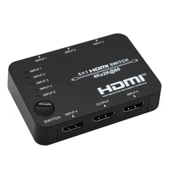 HDCVT HDS-B51 5x1 HDMI 2.0 Switch 4K@60Hz HDR10 Dolby Vision HDCP 2.2 18Gbps mit IR-Fernbedienung