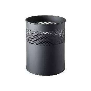 HELIT H2515795 Stahl-Abfalleimer mit perforiertem Deckel, 15 Liter, Schwarz, Rund