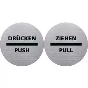 HELIT H6271800 Edelstahl Zieh-Schild, Selbstklebend, Silber mit schwarzem Aufdruck, 115 mm Durchmesser