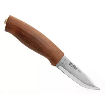 Helle Skog Messer mit Maserbirkengriff und Lederscheide