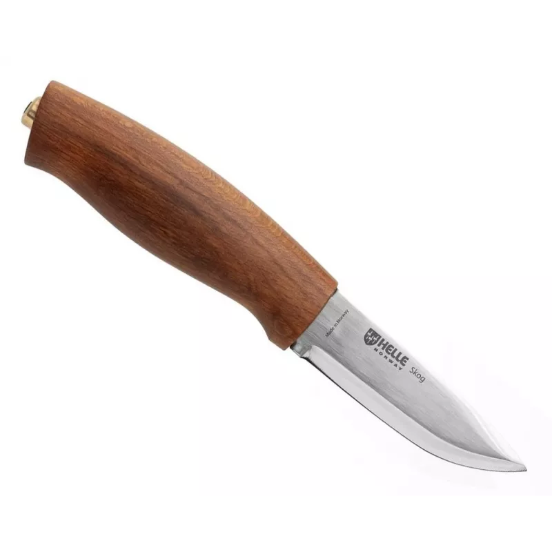 Helle Skog Messer mit Maserbirkengriff und Lederscheide