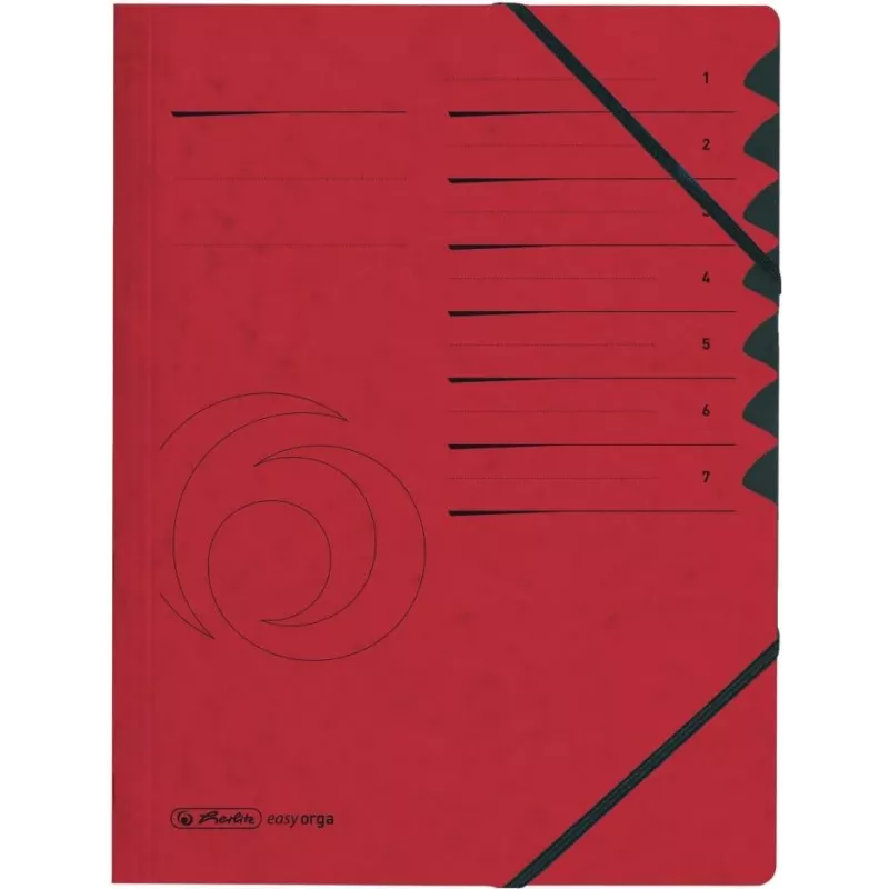 HERLITZ easyorga A4 7-Fächer-Organisationsmappe, roter Colorspan-Karton, schwarzes Manila-Innenfutter 10843068