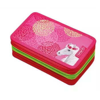Herlitz Triple Bloomy Horse Federmäppchen, 31-teiliges Set, Polyester, 3 Reißverschlussfächer, Mehrfarbig 50038770