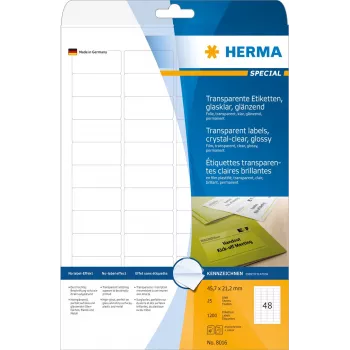 HERMA 8016 Kristallklare glänzende Polyesteretiketten A4 45,7 x 21,2 mm 1200 Etiketten