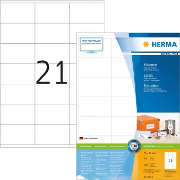 HERMA Premium 4634 Permanent Selbstklebende Matt Laminierte Papieretiketten, Weiß, 70 x 41 mm, 4200 Etiketten (200 Blatt x 21)