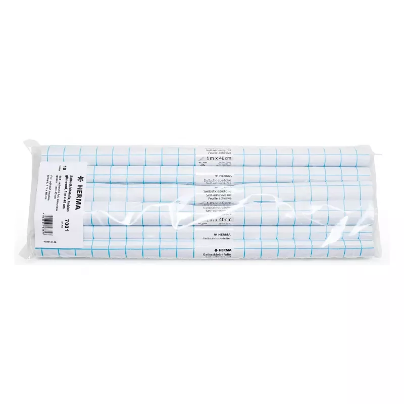 HERMA Selbstklebende Buchschutzfolie, Transparent Glänzend PP, 400 mm x 1 m, Rasterlinien 7001