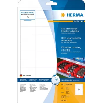 HERMA Special witterungsbeständige ablösbare matte Etiketten, weiß, 48,3 x 25,4 mm, 880 Etiketten (20 Blatt x 44) 4572