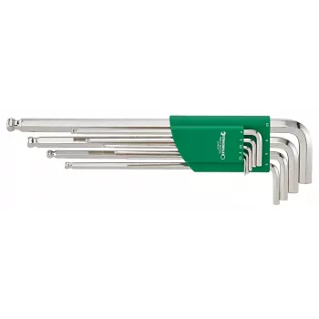 Innensechskantschlüssel-Set 1,5-10 mm, lang mit Kugelkopf, 9-teilig, phosphatiert, DIN 911