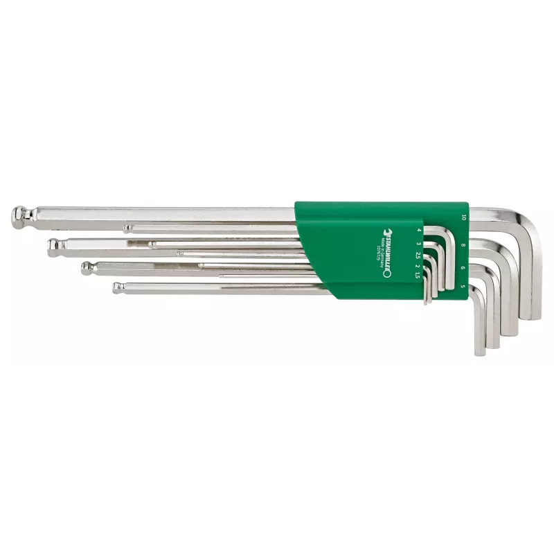Innensechskantschlüssel-Set 1,5-10 mm, lang mit Kugelkopf, 9-teilig, phosphatiert, DIN 911
