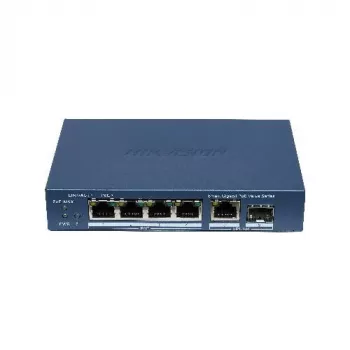 Hikvision DS-3E1506P-EI/M-4P1T1F(O-STD) Unmanaged Switch mit 4-Port PoE+, 1 Gigabit RJ45 und 1 SFP-Uplink