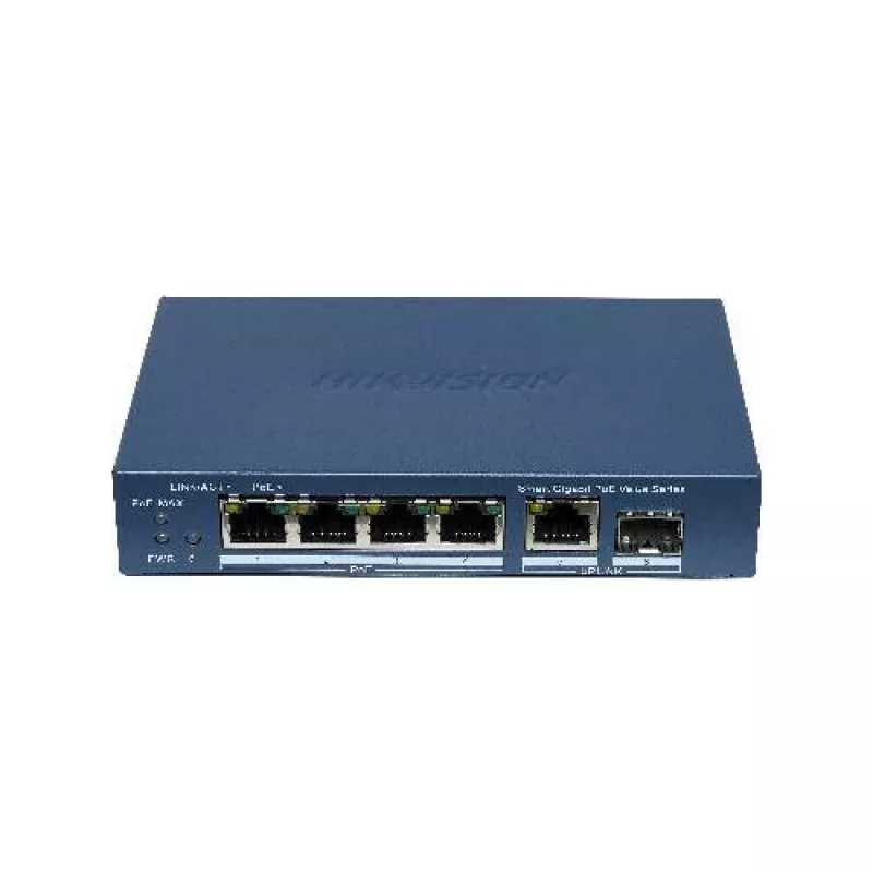 Hikvision DS-3E1506P-EI/M-4P1T1F(O-STD) Unmanaged Switch mit 4-Port PoE+, 1 Gigabit RJ45 und 1 SFP-Uplink