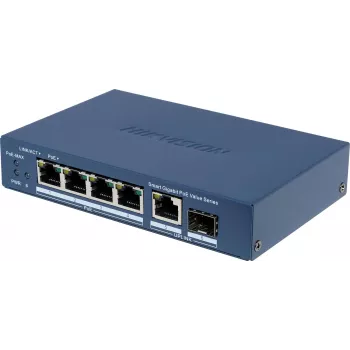 Hikvision DS-3E1506P-EI/M-4P1T1F(O-STD) Unmanaged Switch mit 4-Port PoE+, 1 Gigabit RJ45 und 1 SFP-Uplink