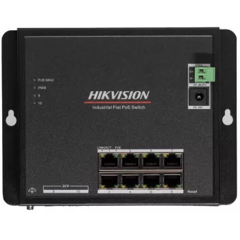 Hikvision DS-3T1510P-SI-FLT(O-STD) 10-Port Industrial Smart Managed PoE+ Switch mit 8 Gigabit PoE+ Ports und 2 SFP, 120W Budget, DIN-Schiene, ohne Netzteil
