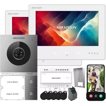 Hikvision DS-KIS705EY/2Monitors IP Video Intercom Kit mit 2 Innenstationen, 2 MP Türstation, 7-Zoll-Touchscreen, Wi-Fi, PoE