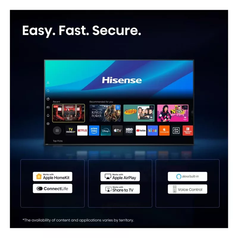HISENSE 75 Zoll 4K Ultra HD Smart TV (DLED, VIDAA U5.0, HDR10, Dolby Vision, 60Hz, 8ms, 3 HDMI, 2 USB, LAN, Wi-Fi, Bluetooth, VESA 400x400, 25.5kg)
