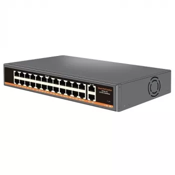 HISMART 24-Port PoE+ Netzwerk-Switch mit 2 Gigabit-Uplink-Ports, 300W Budget, Rack-montierbar