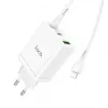 HOCO 35W Dual USB-C + USB-A PD & QC3.0 Wandladegerät mit USB-C auf Lightning Kabel, Weiß