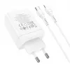 HOCO 35W Dual USB-C + USB-A PD & QC3.0 Wandladegerät mit USB-C auf Lightning Kabel, Weiß