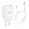 HOCO 35W Dual USB-C + USB-A PD & QC3.0 Wandladegerät mit USB-C auf Lightning Kabel, Weiß