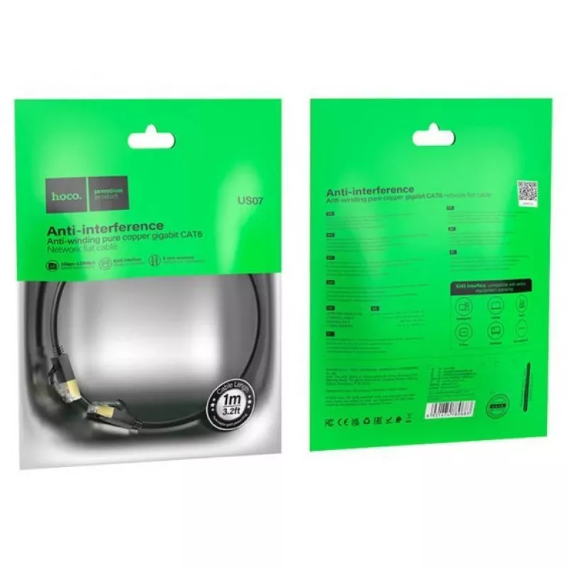 HOCO US07 General Pure Copper Flat Network Cable (1m) Schwarz