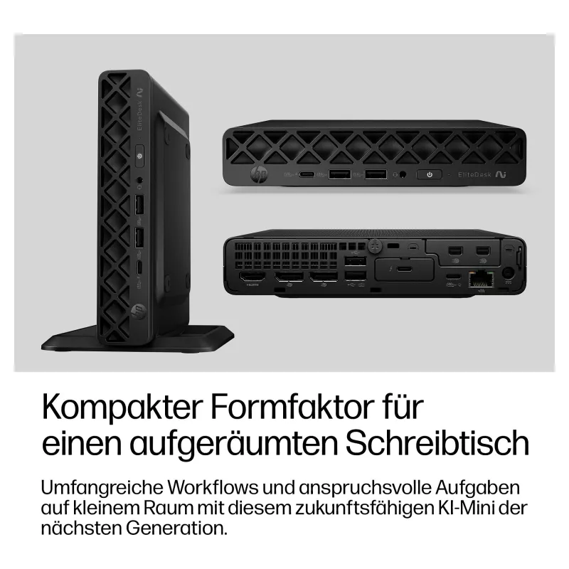 HP EliteDesk 8 Mini G2a Mini-PC, AMD Ryzen AI 5 435, 16GB RAM, 512GB SSD, Windows 11 Pro, Schwarz