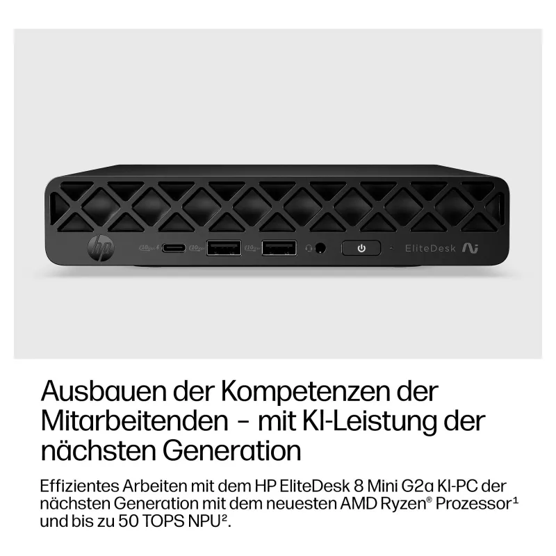 HP EliteDesk 8 Mini G2a Mini-PC, AMD Ryzen AI 5 435, 16GB RAM, 512GB SSD, Windows 11 Pro, Schwarz