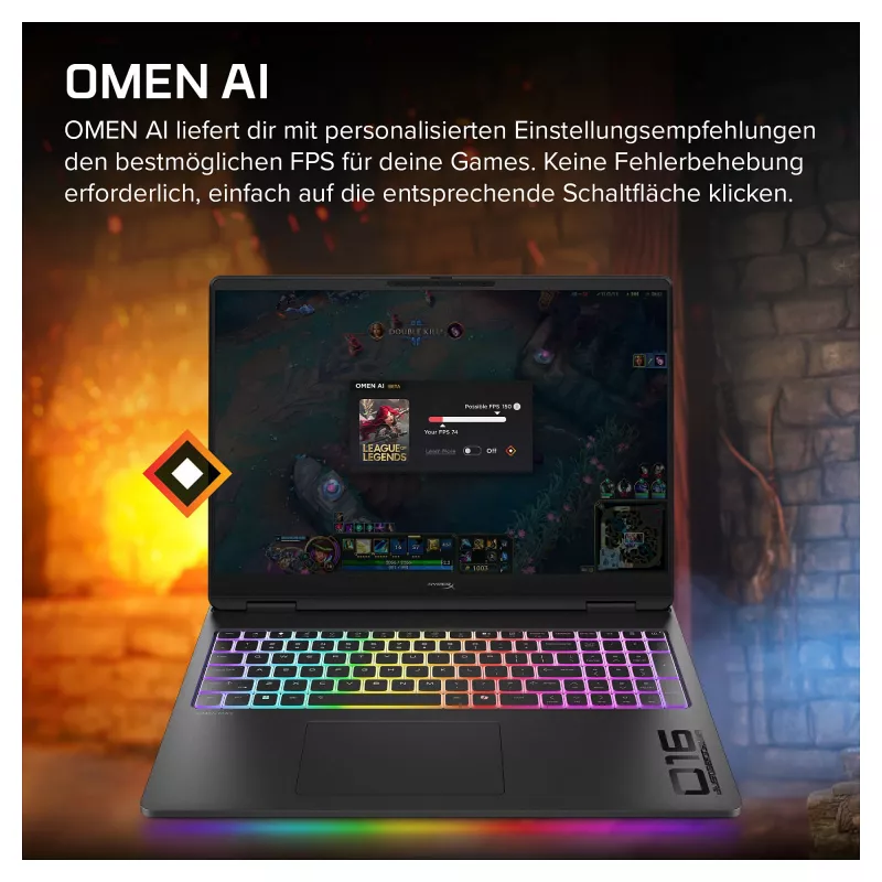 HP HyperX OMEN 16-ah1470ng Gaming-Laptop, AMD Ryzen 7, RTX 5070 Ti, 32 GB RAM, 1 TB SSD, 16,1 inch QHD 270 Hz, Windows 11 Home