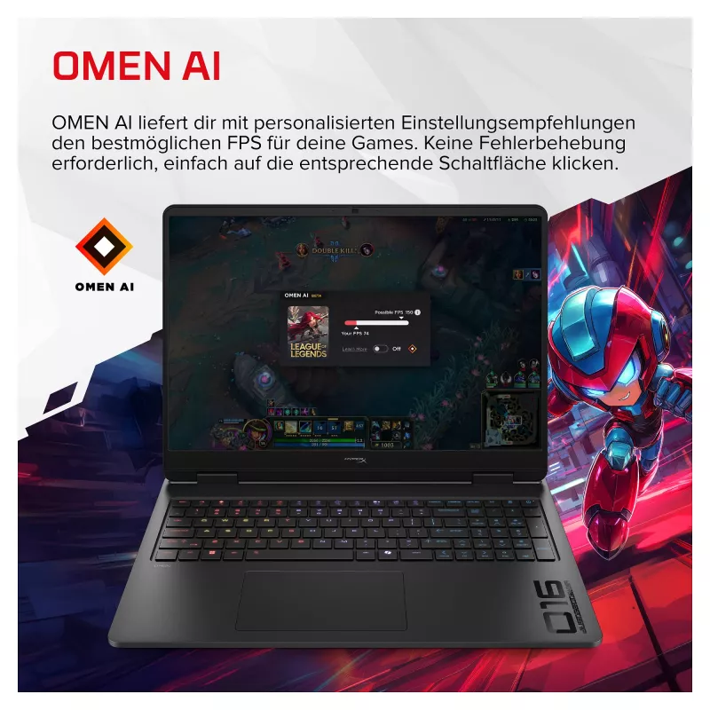 HP HyperX OMEN 16-am2173ng Gaming-Laptop, 16,1 inch QHD 165Hz, Intel Core i7-14650HX, 24GB RAM, 1TB SSD, RTX 5070, Windows 11 Home