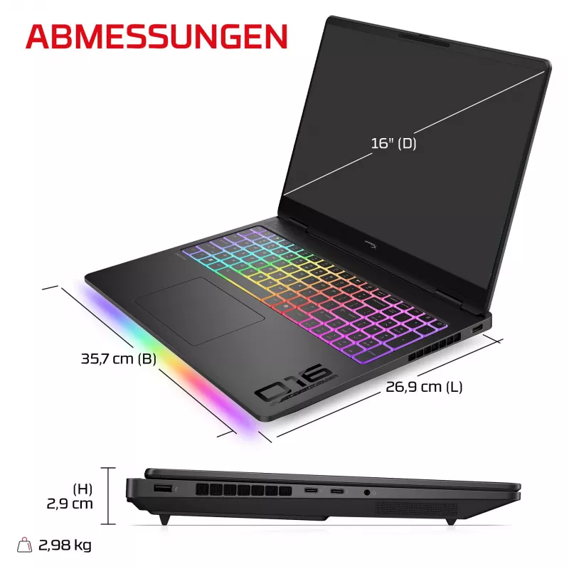 HP OMEN 16-ah1490ng Gaming-Laptop, 16.1 inch QHD 165Hz, Intel Core 9 270HX, 32GB DDR5, 1TB SSD, RTX 5080, Windows 11 Home, deutsche Tastatur