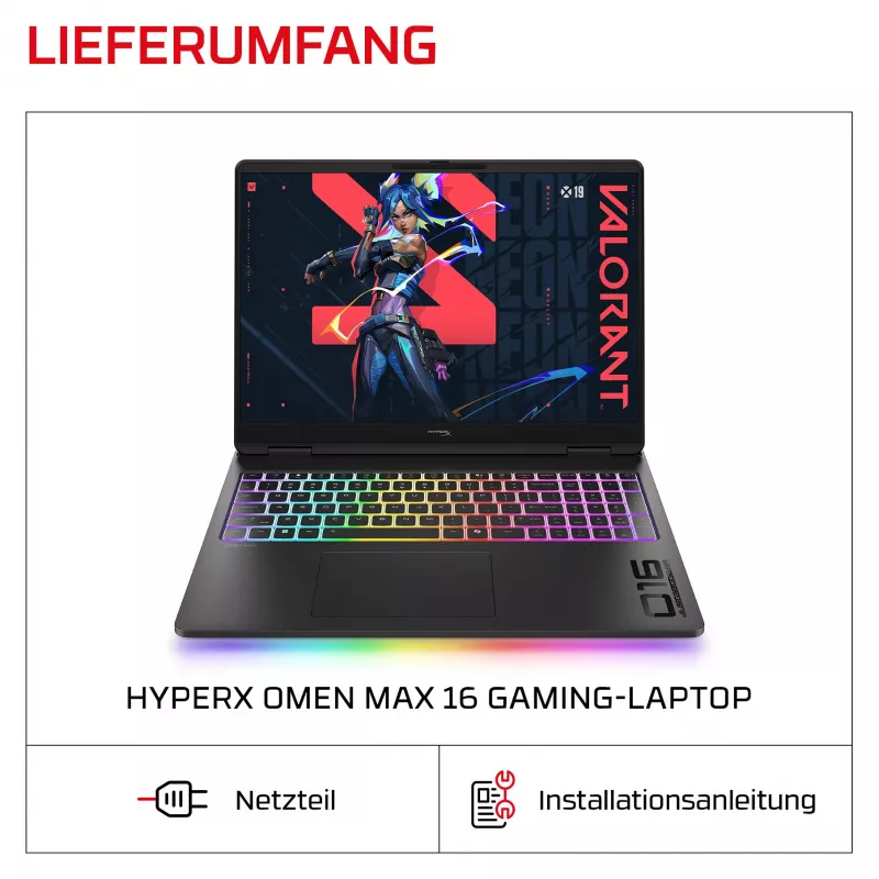 HP OMEN 16-ah1490ng Gaming-Laptop, 16.1 inch QHD 165Hz, Intel Core 9 270HX, 32GB DDR5, 1TB SSD, RTX 5080, Windows 11 Home, deutsche Tastatur