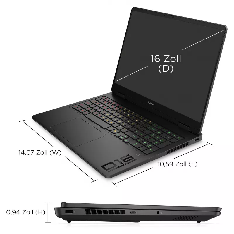 HP OMEN 16-am0471ng Gaming-Laptop, 16 inch WUXGA 144Hz, Intel Core Ultra 7 255H, 16GB RAM, 512GB SSD, NVIDIA GeForce RTX 5050, FreeDOS, Shadow Black