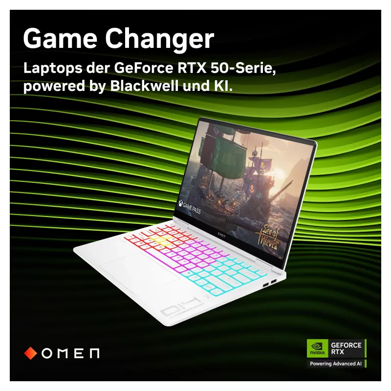 HP OMEN Transcend 14-fb1196ng Gaming-Laptop, 14 Zoll 2.8K OLED 120Hz, Intel Core Ultra 9 285H, 32GB RAM, 2TB SSD, RTX 5070, Windows 11 Home, deutsches QWERTZ, Shadow Black