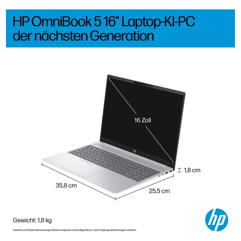 HP OmniBook 5 16-ag1451ngx AMD Ryzen AI 5 330 16GB 512GB SSD W11 Home 16 Zoll WUXGA Laptop (Natural Silver, deutsches QWERTZ)